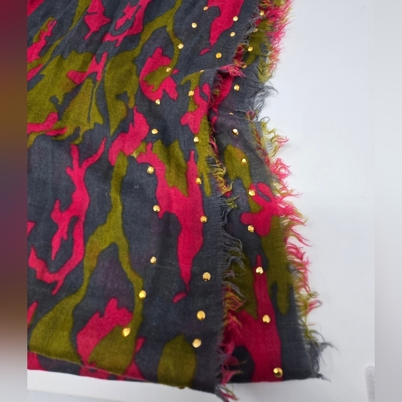 BETSEYVILLE BETSEY JOHNSON Y2K LIGHTWEIGHT INFINITY SCARF GREY FUSCHIA WOMEN OS - Picture 6 of 10